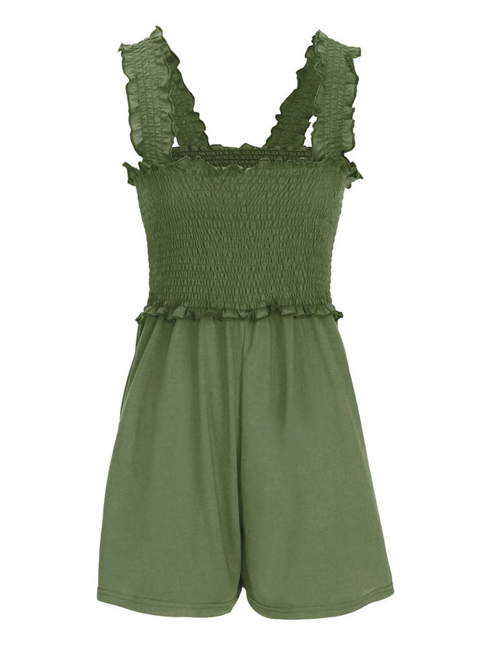 Emerald Green Smocked Square Neck Summer Romper