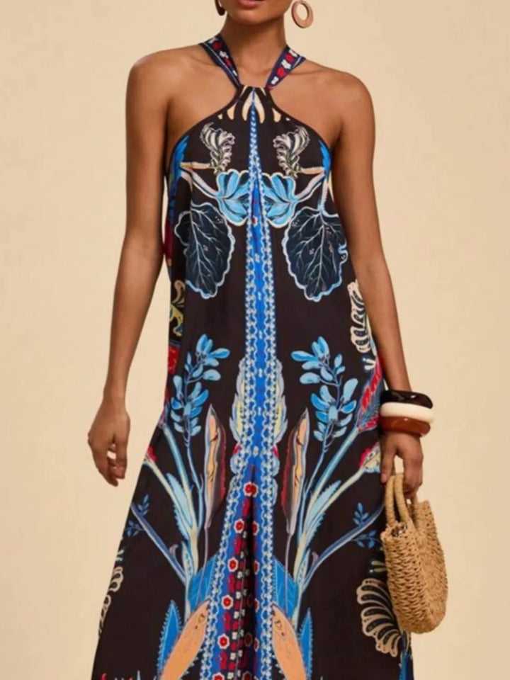 Royal Blue Printed Halter Wide Leg Jumpsuit