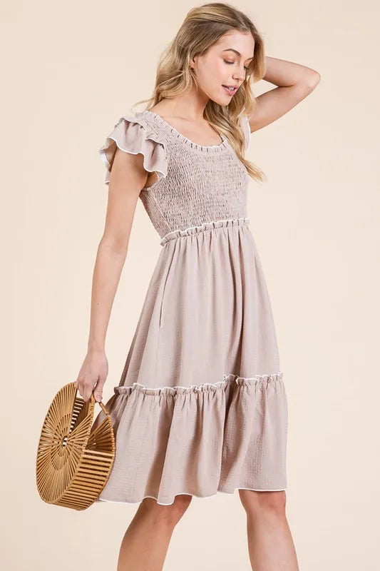 Lime N Chili Ruffle Trim Smocked Dress With Contrast