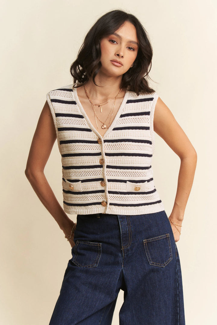 Davi Dani Sleeveless Cropped Striped Sweater Knit Vest Top