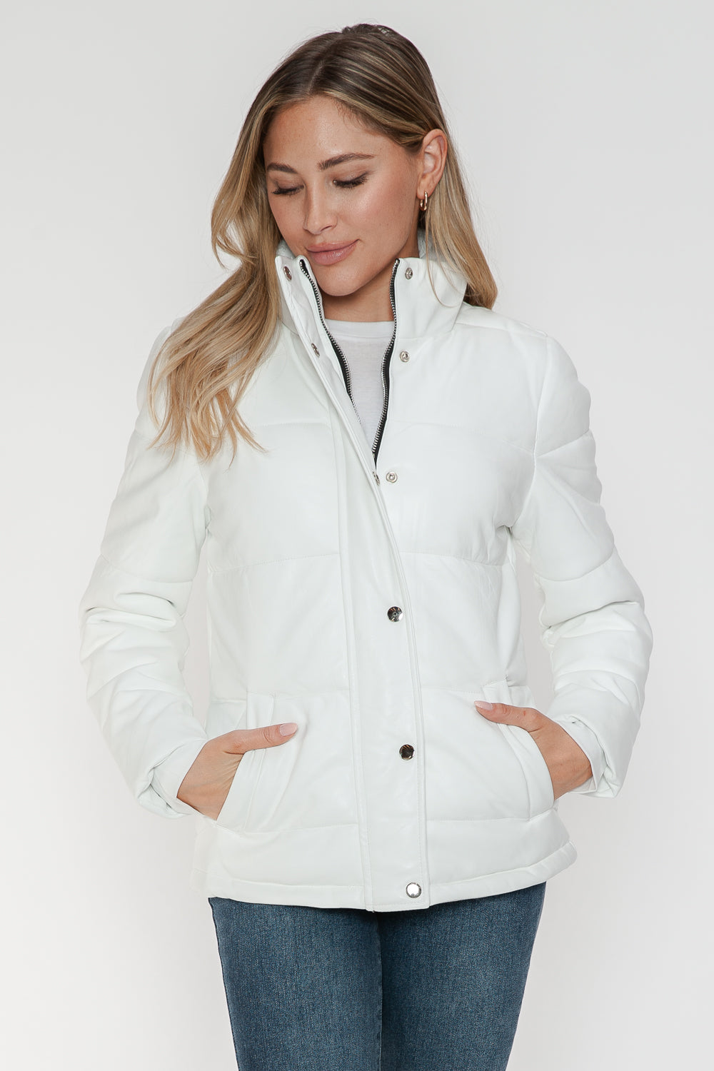 White Ymi Pocketed Zip Up Turtleneck Puffer Jacket 1