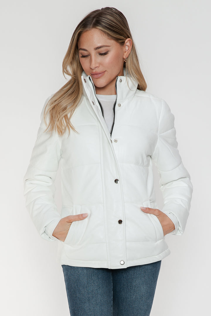 White Ymi Pocketed Zip Up Turtleneck Puffer Jacket 1
