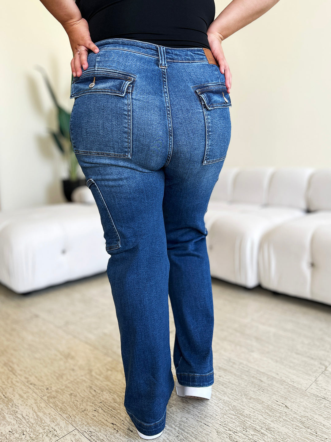 Dark Judy Blue Full Size High Waist Cargo Jeans