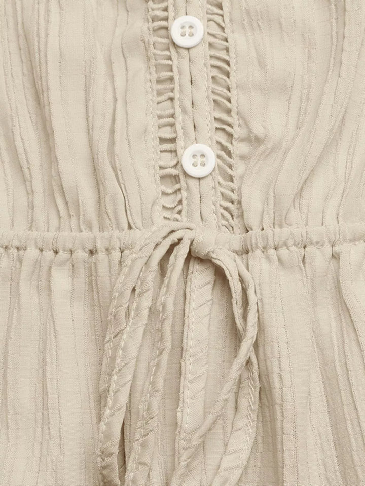 V Neck Drawstring Waist Wide Leg Jumpsuit