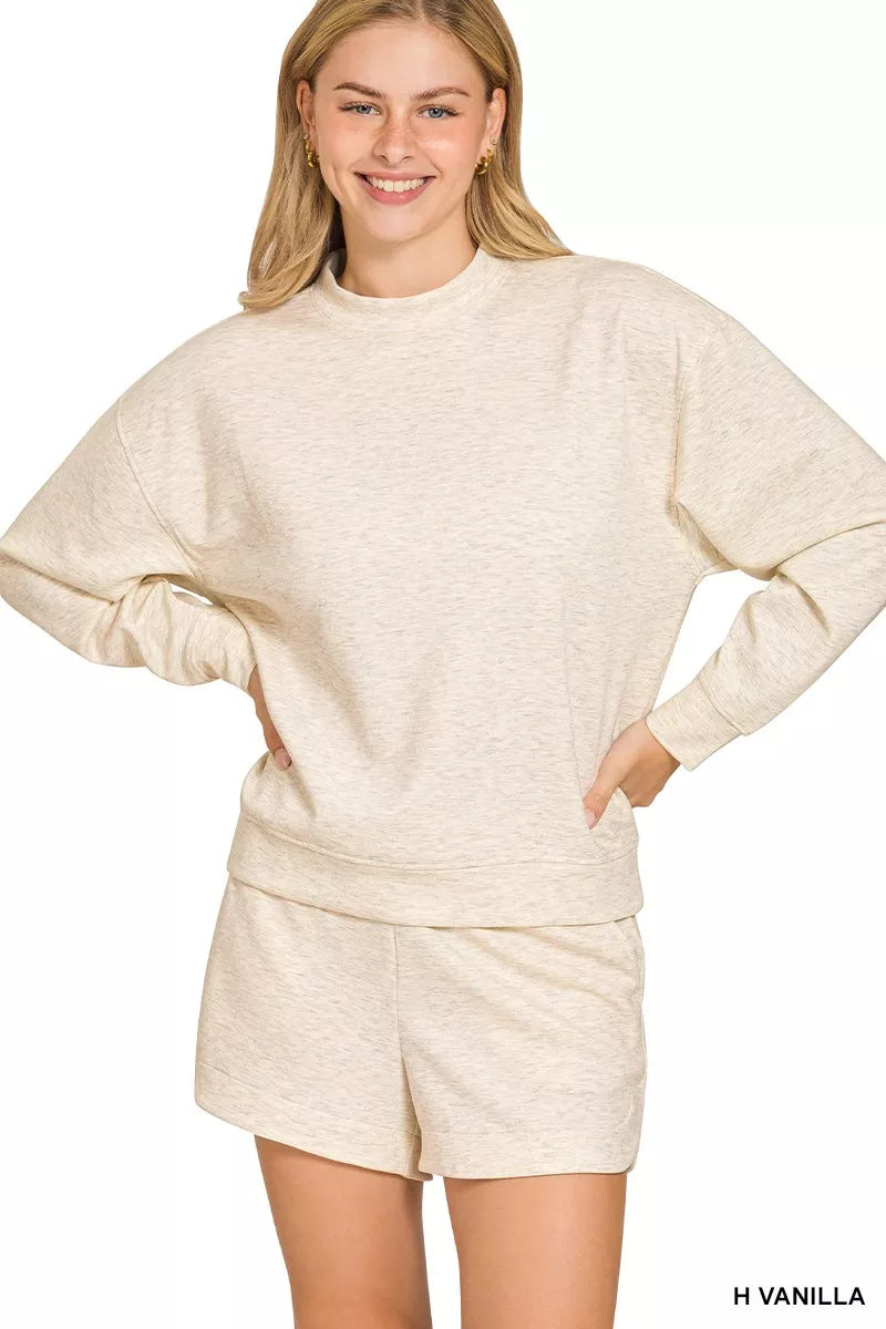 H Vanilla Zenana Scuba Long Sleeve Sweatshirt And Shorts Set 2