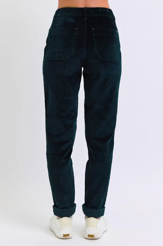 Emrld Judy Blue Full Size High Waist Corduroy Cuffed Jogger Plus Size