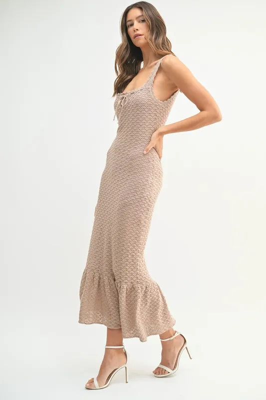 Mable Ruffled Hem Sleeveless Crochet Knit Midi Dress 1