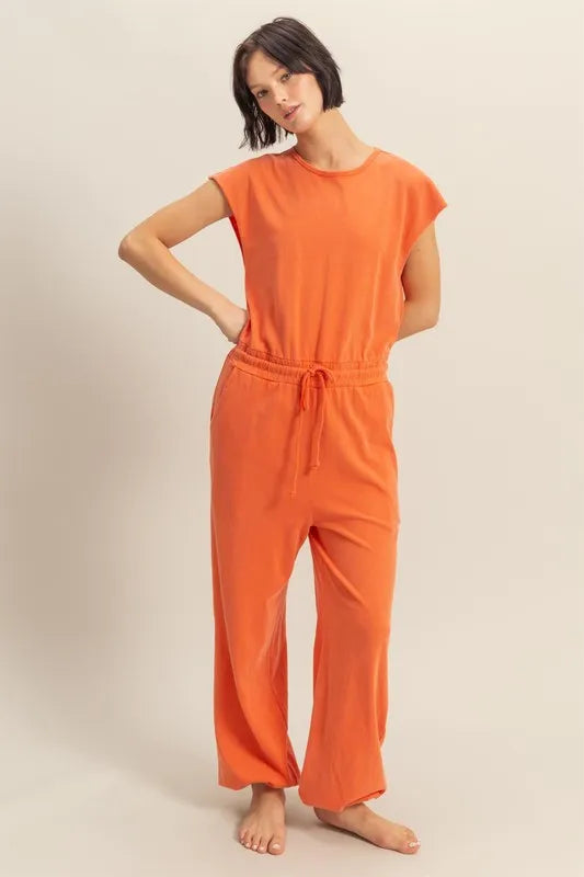 Hyfve Back Keyhole Round Neck Cap Sleeve Drawstring Jumpsuit 1