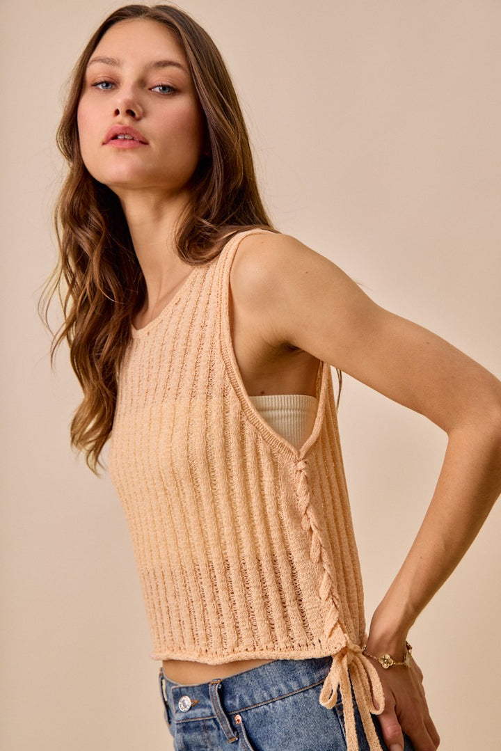 So Me Low Gauge Pointelle Lightweight Sweater Tank Top