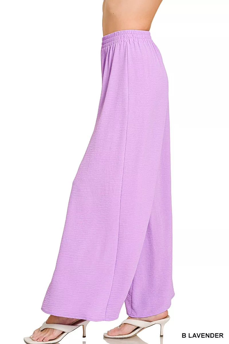 B Lavender Zenana Woven Airflow Elastic Waistband Pants