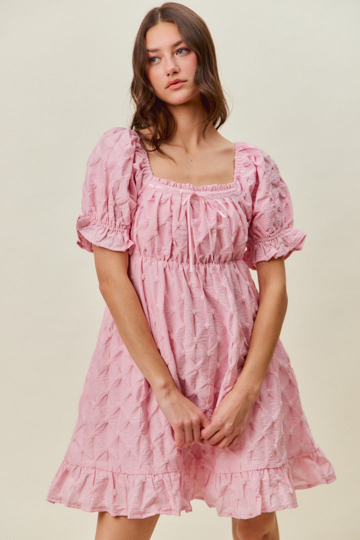 Pink So Me Texture Woven Ruching On Bust Mini Dress 1