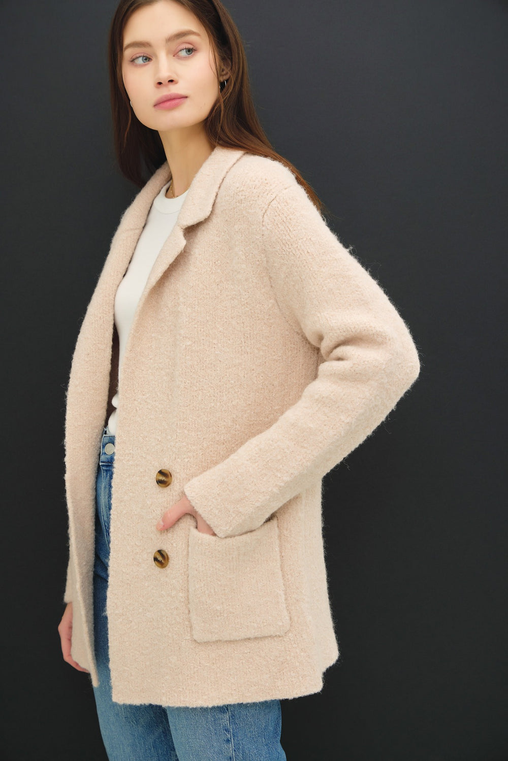 Blush Beige Be Cool Textured Double Breasted Coat With Pockets