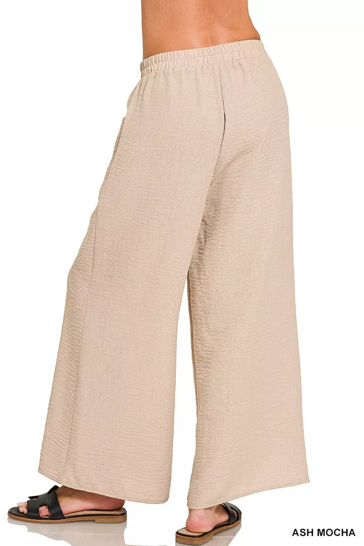 Zenana Woven Airflow Elastic Waistband Pants 5