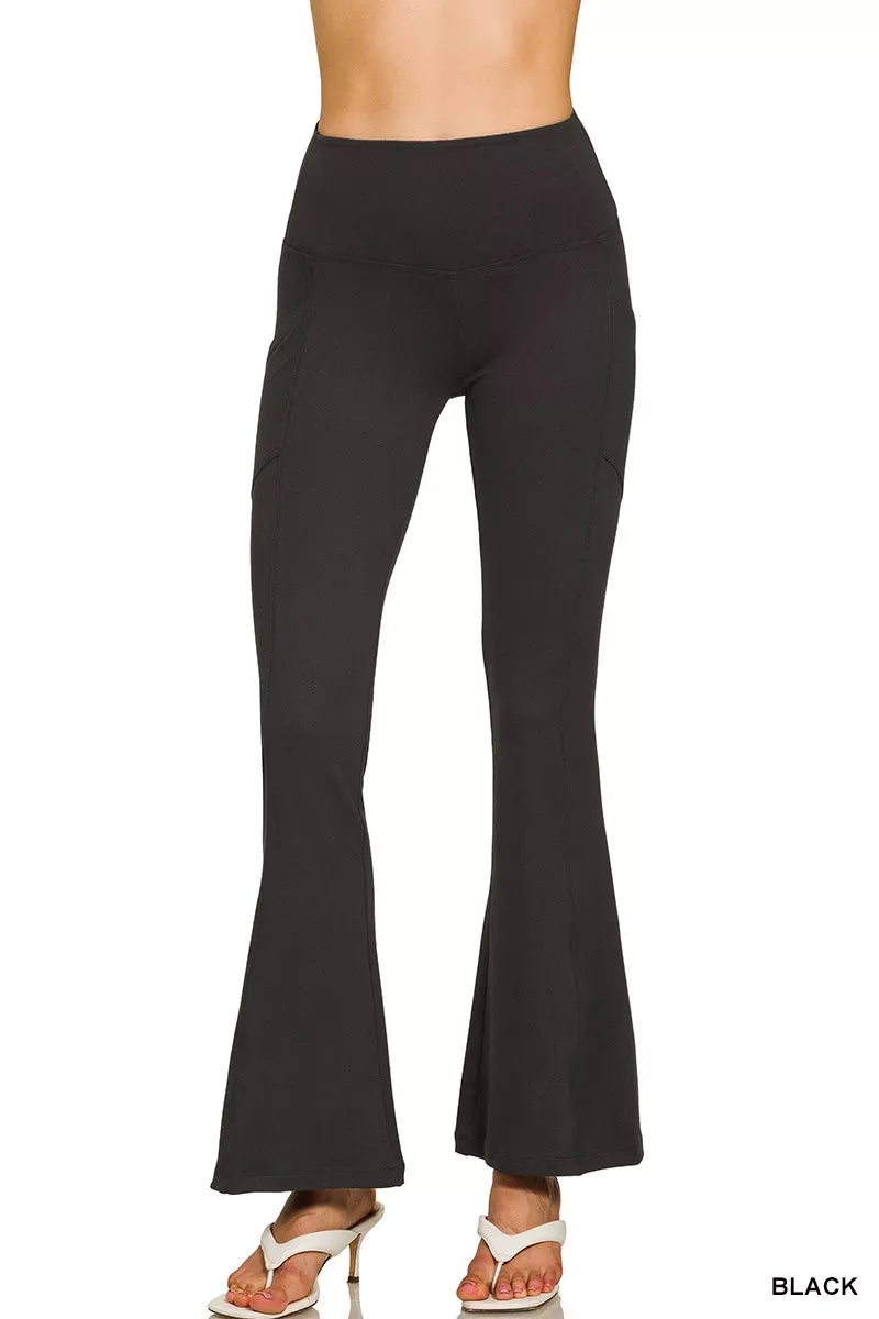 Black Zenana Brushed Dty Microfiber Flare Pants