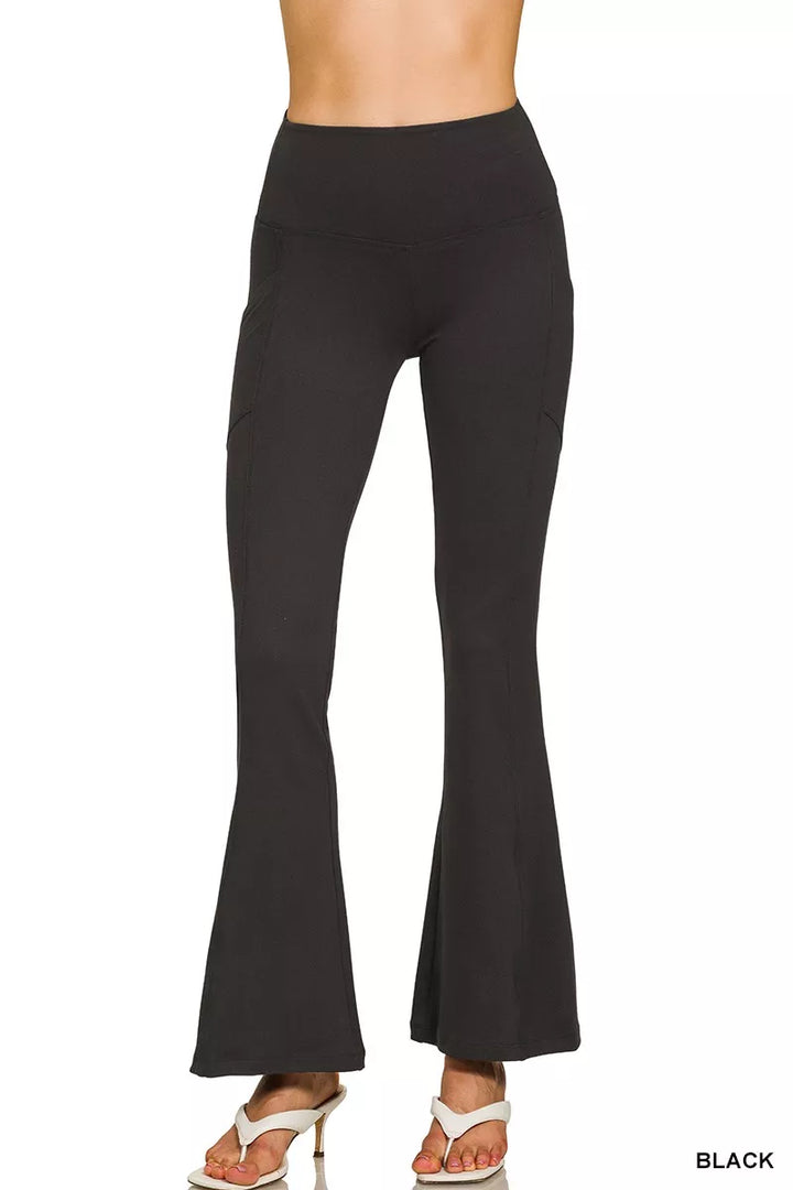 Black Zenana Brushed Dty Microfiber Flare Pants