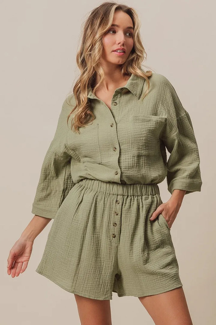 Bibi Crinkle Gauze Shirt And Short Set