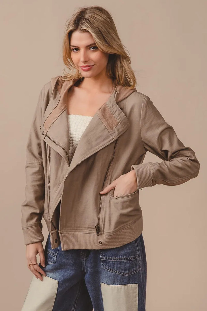 Vintage Latte Bibi Textured Woven Rider Jacket