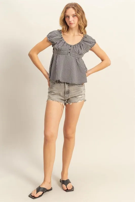 Hyfve Gingham Scoop Neck Cap Sleeve Blouse 2