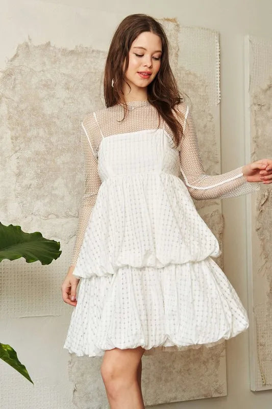 White Davi Dani Checker Print Side Pockets Textured Mini Dress