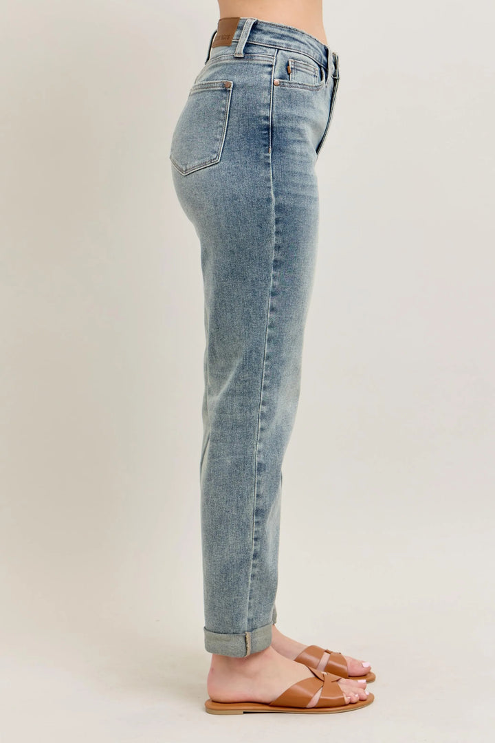 Md Judy Blue Full Size Hw Vintage Wash Double Roll Cuff Bf Jeans Plus Size