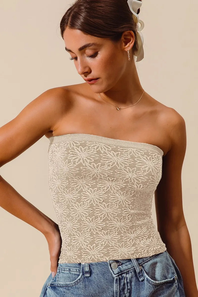 Oatmeal So Me Jacquard Floral Two Tone Seamless Tube Top 2