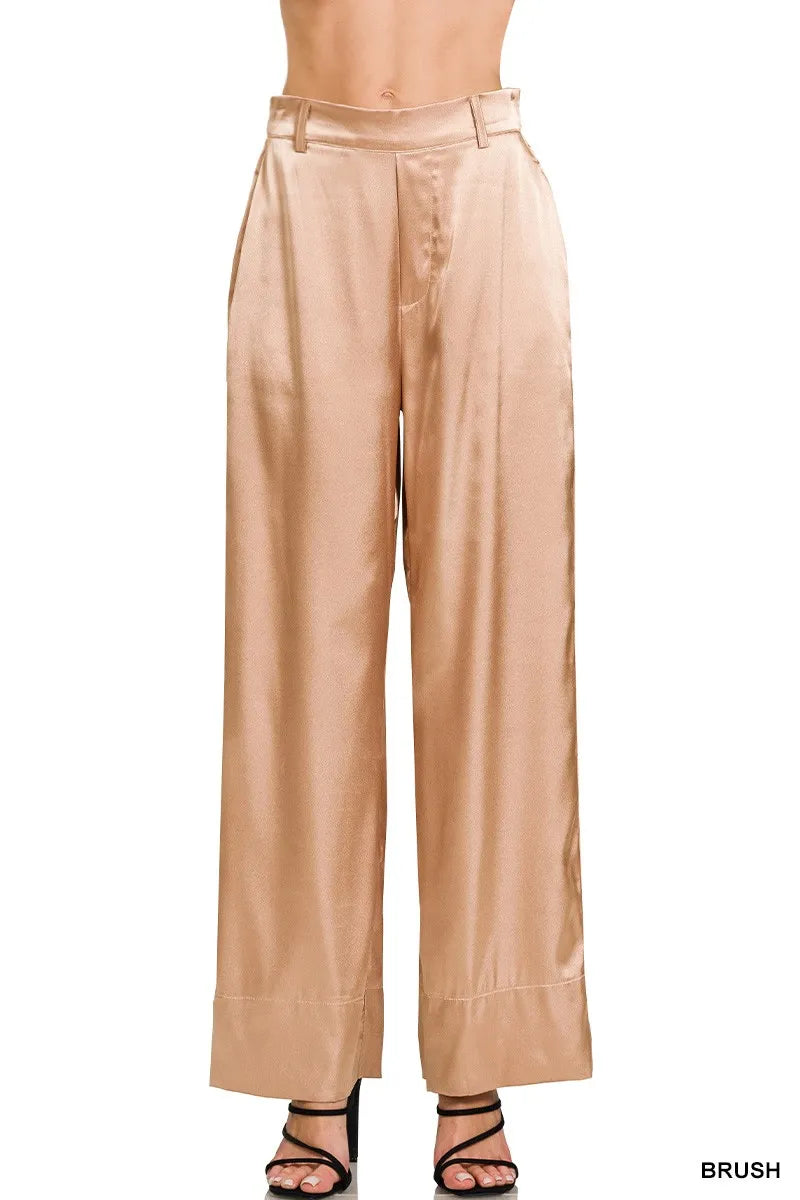 Brush Zenana Wide Leg Satin Pants 1