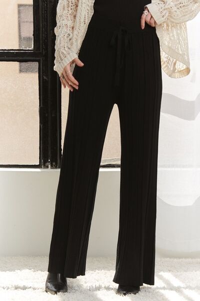 Black Adora Tied Wide Leg Knit Pants