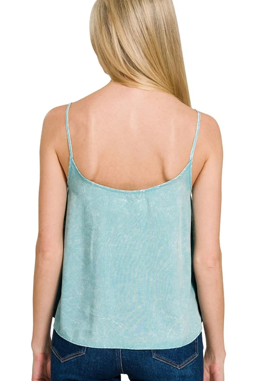 Dusty Teal Zenana Woven Acid Crinkle Washed Cami Pants 2 Piece Set 3