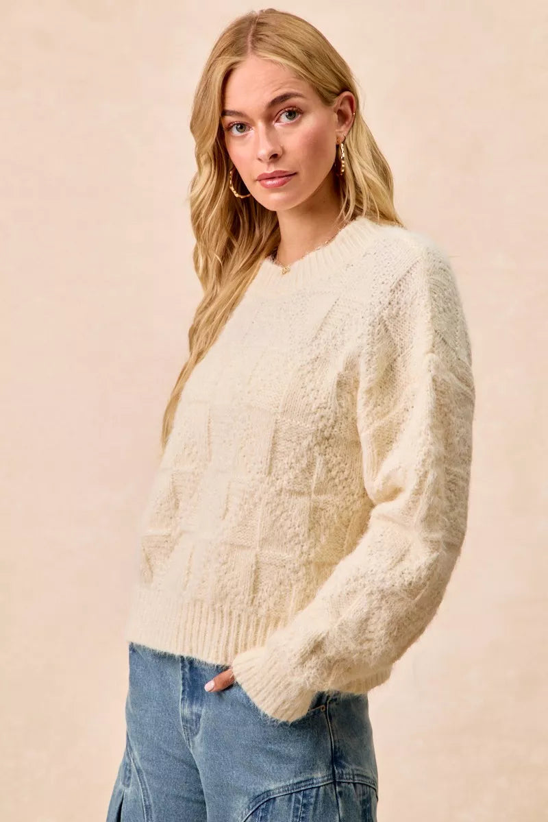 Bibi Checker Board Drop Shoulder Sweater