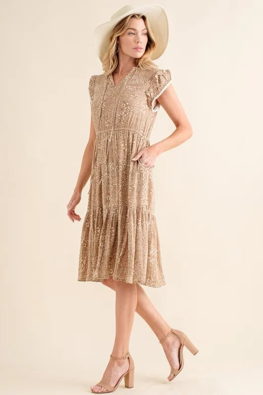 Taupe And The Why Boho Printed Tiered Maxi Dress