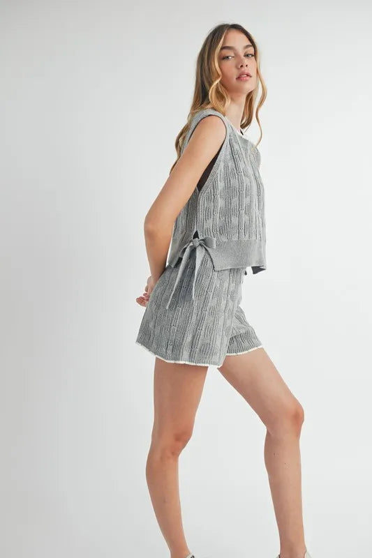 Mable Side Tie Detail Knit Vest And Shorts Set