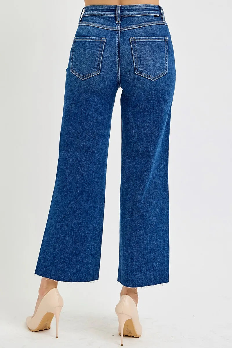 Dark Risen Full Size Tummy Control High Rise Wide Crop Jeans Plus Size
