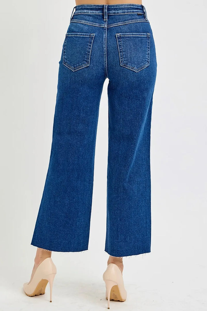 Dark Risen Full Size Tummy Control High Rise Wide Crop Jeans Plus Size