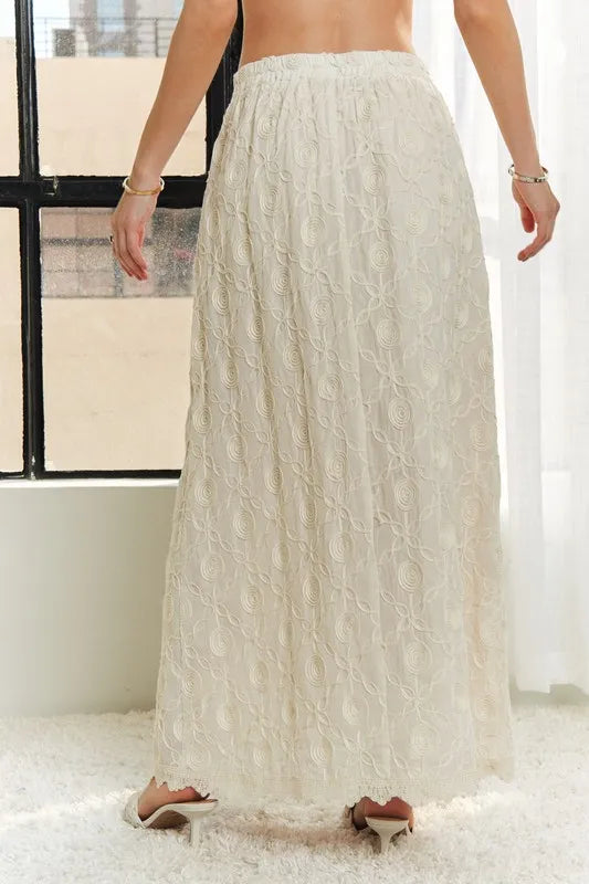 Beige Adora Elastic Waist Applique Maxi Skirt