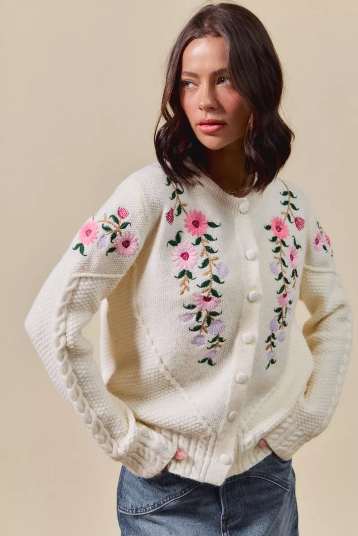 So Me Floral Embroidered Coquette Sweater Cardigan