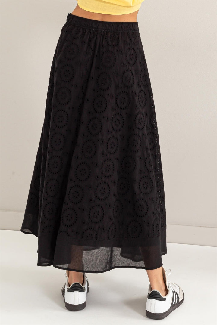 Black Hyfve Eyelet High Waist Midi Skirt