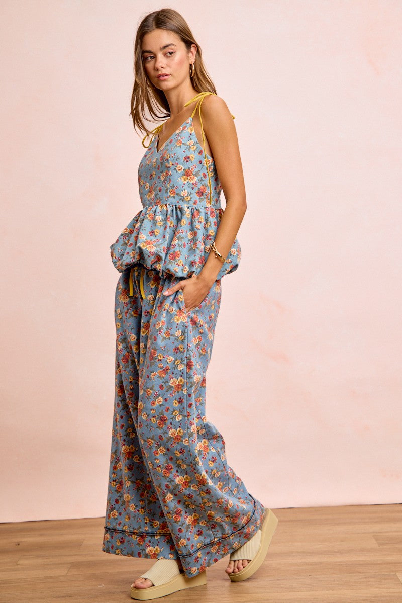 Bibi Floral Printed Drawstring Wide Pants