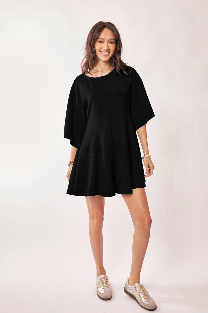 Davi Dani Solid Draped Sleeve Ties Back Skort Romper