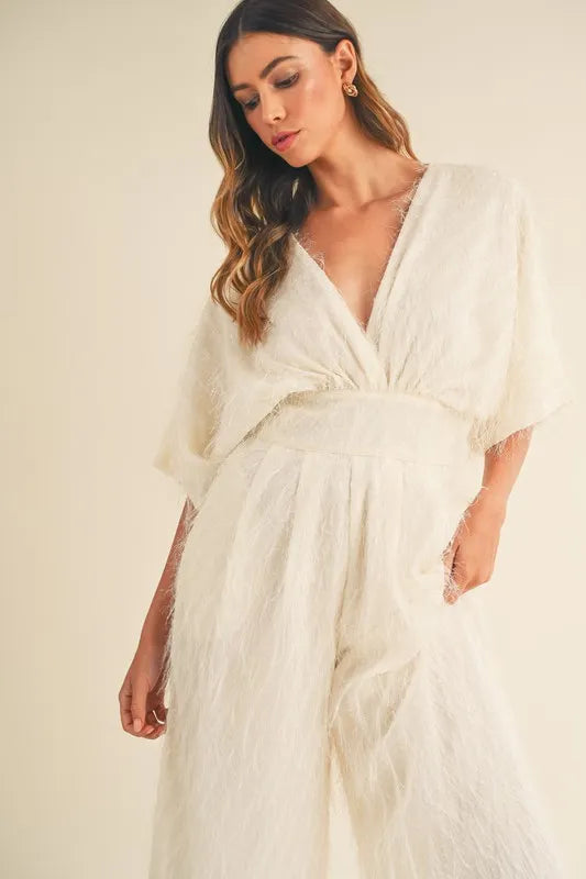 Mable Fluffy Deep V Neck Wide Leg Jumpsuit 1