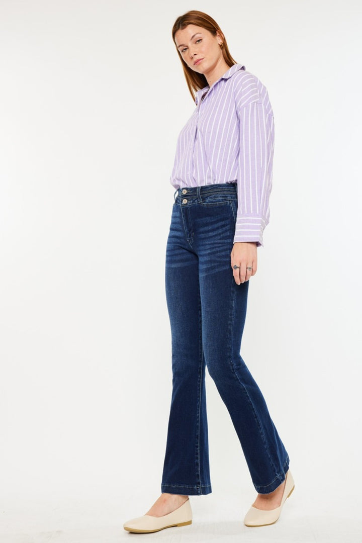 Dark Kancan High Rise Double Waistband Flare Jeans