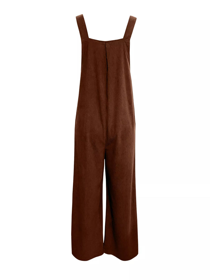 Brown Front Ruched Wide Leg Jumpsuit With Pockets