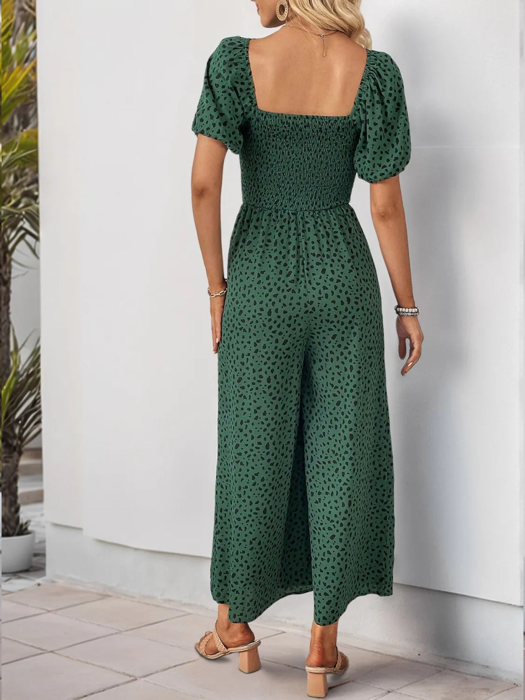 Rust Printed Square Neck Puff Sleeve Jumpsuit