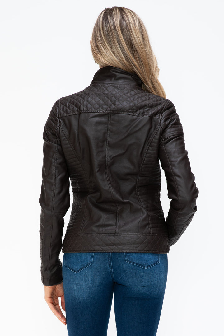 Ymi Faux Layered Double Zipper Jacket With Fuzzy Hood