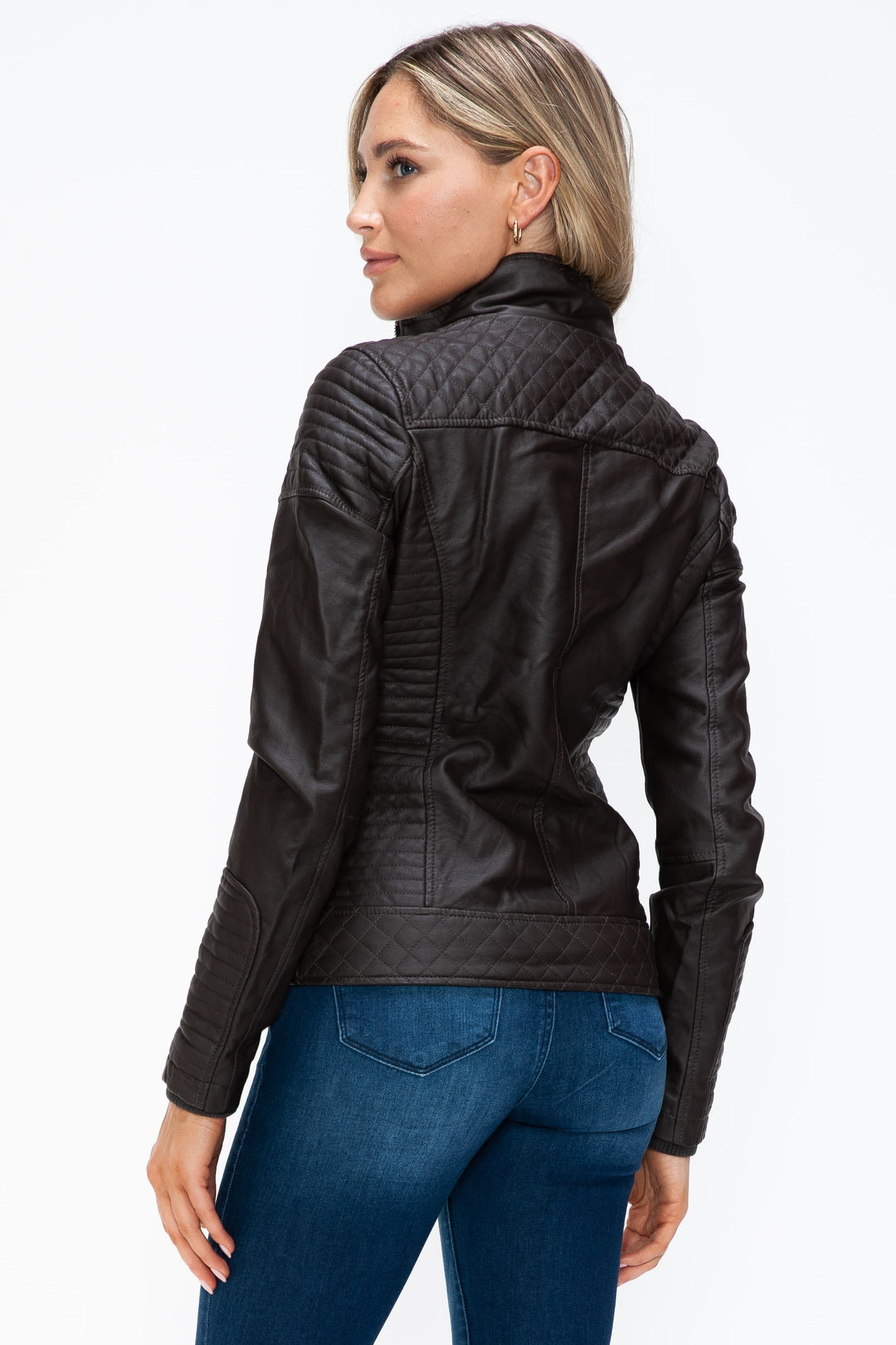 Ymi Faux Layered Double Zipper Jacket With Fuzzy Hood