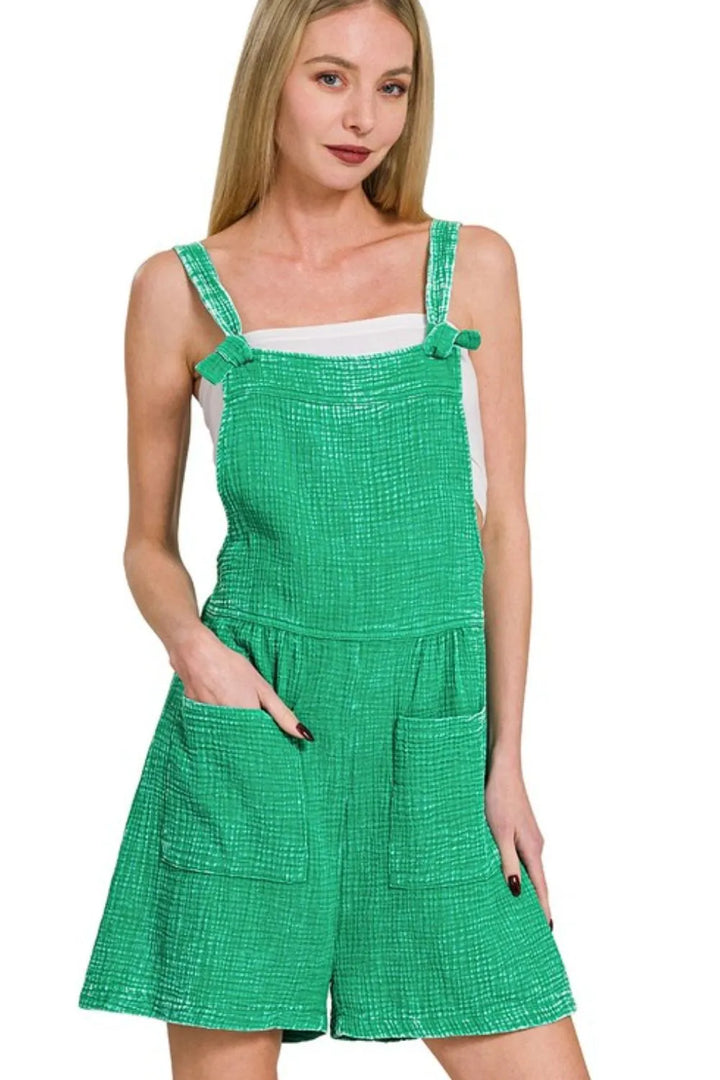 K Green Zenana Woven Double Gauze Acid Washed Romper 1