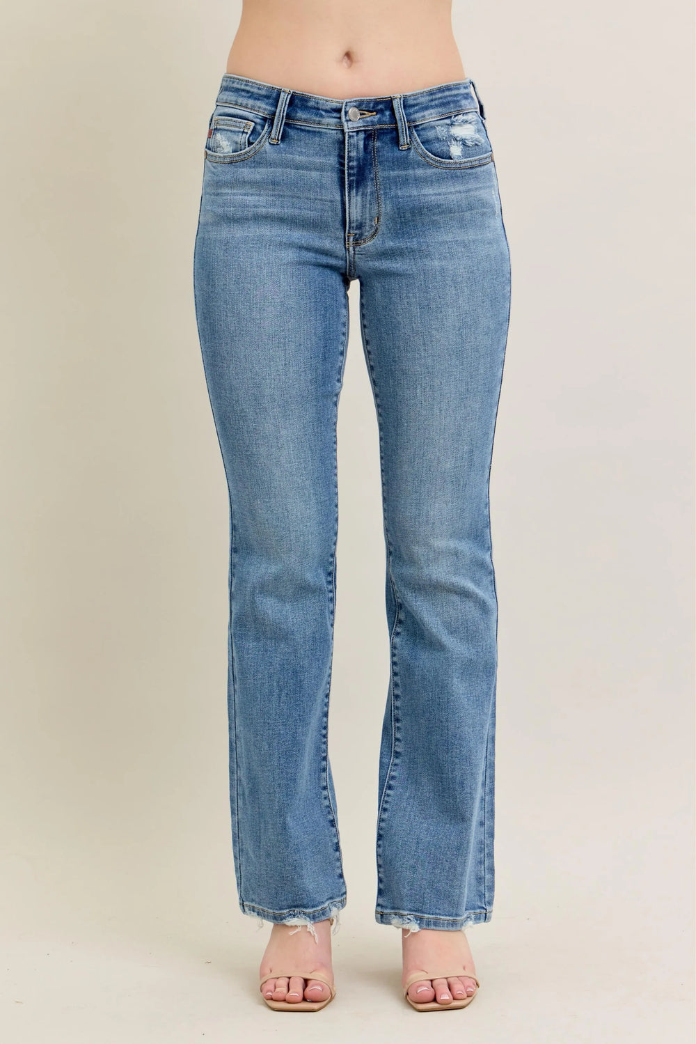 Md Judy Blue Full Size Mid Rise Wash Destroy Hem Bootcut Jeans Plus Size