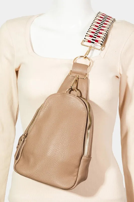 Khaki Fame Single Strap Faux Leather Sing Bag