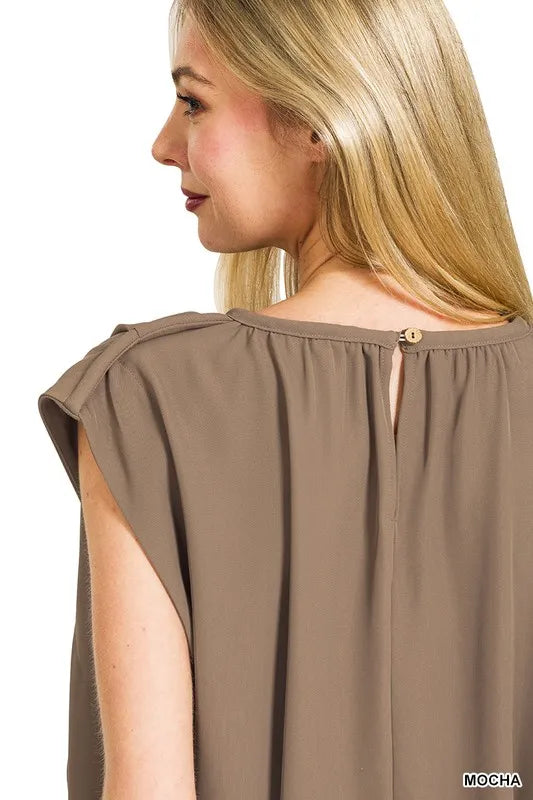 Zenana Woven Drawstring Tie Side Sleeveless Top 1