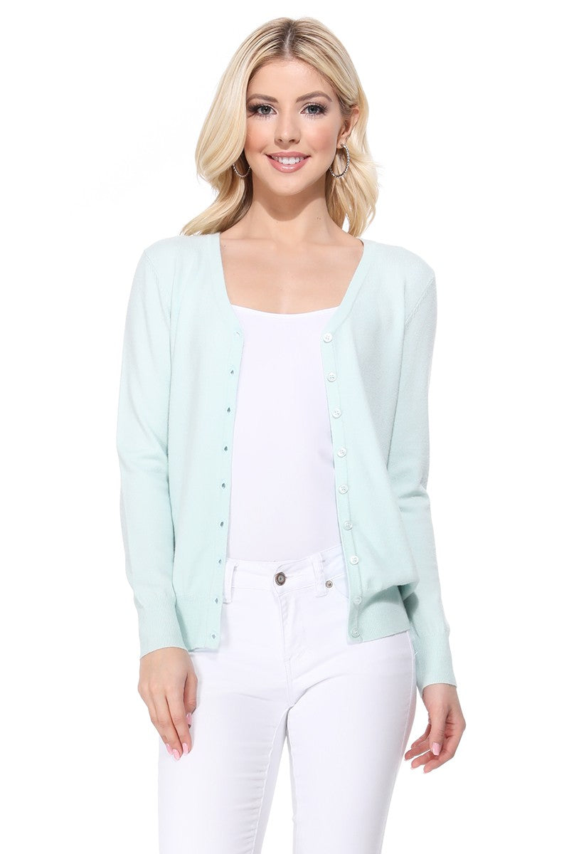 Black Womens V Neck Button Down Knit Cardigan Sweater