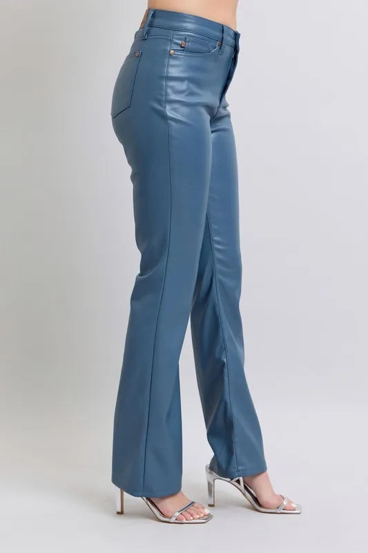 Blue Judy Blue Full Size High Waist Tummy Control Faux Leather Bootcut Pants Plus Size